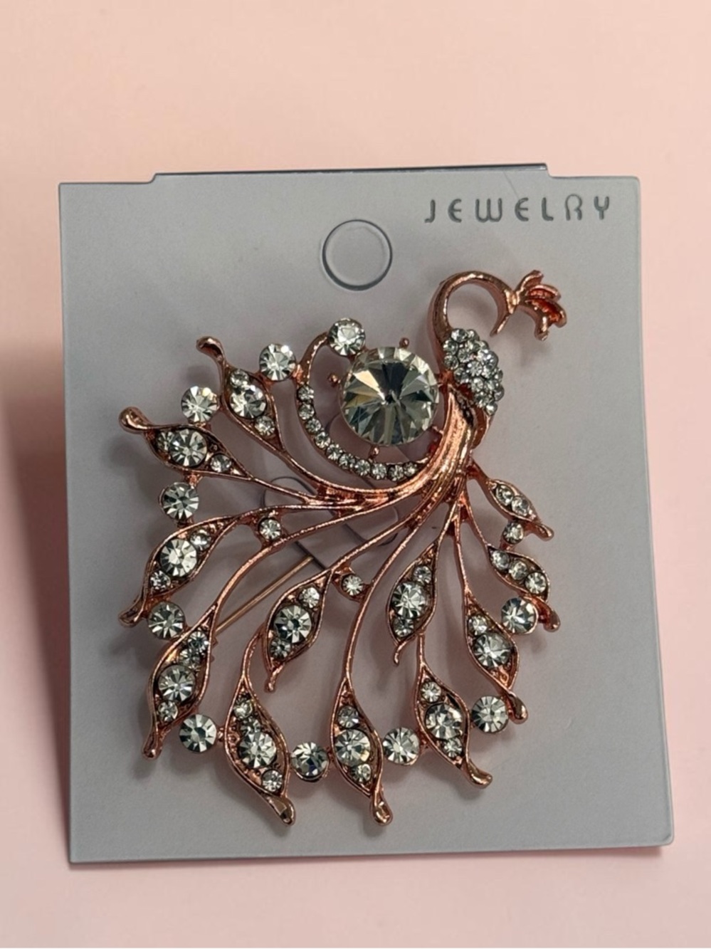 🫶🏻 Rose Gold Plated Peacock & Rhinestone Pin